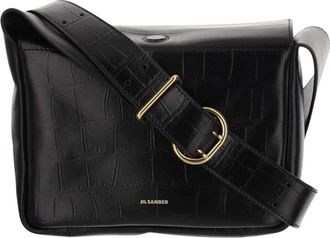 Jil Sander Kalfsleren Schoudertas met Logo - Dames - Schoudertassen - Zwart - ONE Size - Leer - Tassen
