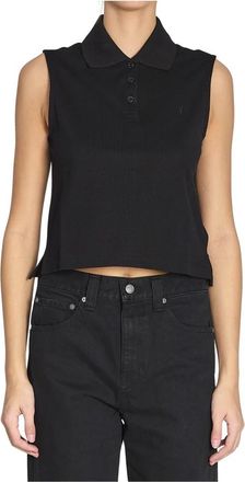 Saint Laurent Cassandre Polo Shirt - Dames - Tops zonder mouwen - Zwart - M - Katoen - Tops