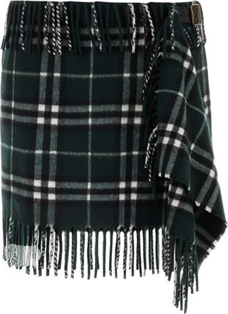 Burberry Womens Embroidered Wool Blend Mini Skirt - Dark Green - Size Medium