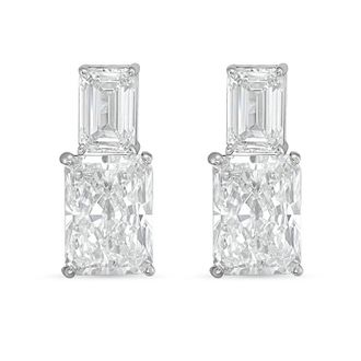 Diana M. Jewels 14kt white gold 3cts lab grown emerald and radiant cut diamond earrings