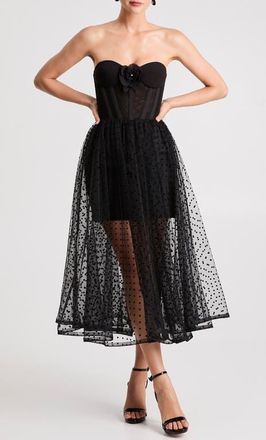 Helsi Valen Flocked Strapless Party Dress in Black at Nordstrom, Size X-Small