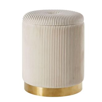 Maisons du monde Taburete ba&uacute;l de terciopelo plisado blanco y dorado