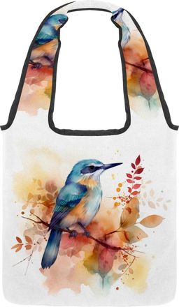 Generic Watercolor Bird Reversible Canvas Shoulder Tote - Double-Sided Print, 12oz Cotton, 27cm Drop, Fold-Flat Bag for Travel, Shopping, Street Outings