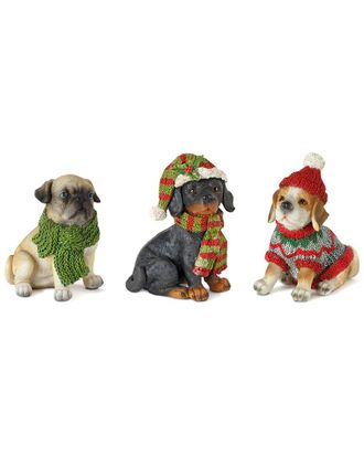 Melrose International Set Of 12 Winter Dog Figurine With Hat & Scarf Accent