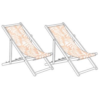 Beliani Conjunto De 2 Telas De Poli&eacute;ster Para Tumbona De Jard&iacute;n Patr&oacute;n De Hojas Exterior Beige Anzio / Avellino