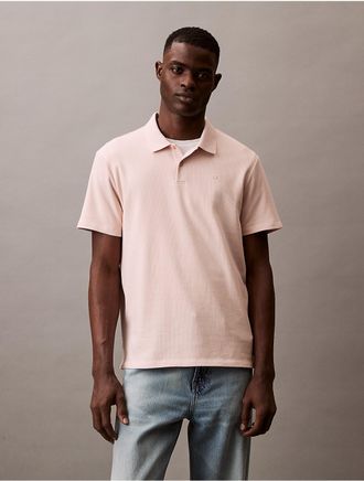 Calvin Klein Mens Stretch Fine Rib Polo Shirt - Orange - M