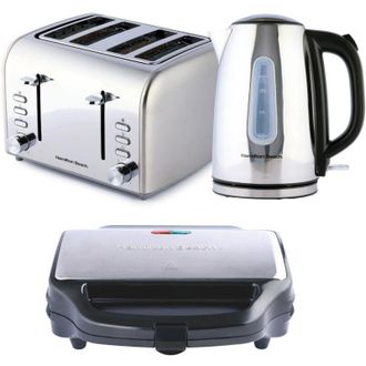 Hamilton Beach Kettle, 4 Slice Toaster & Sandwich Toaster, Rise Collection by Hamilton Beach, Silver