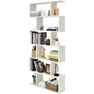 Costway Costway - 6-Tier Bookcase Free Standing S-Shaped Style Bookshelf Wooden Display Shelf