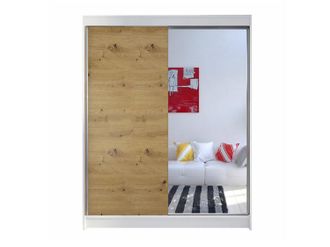 Mirjan24 Mobilier1 - Armario Closico 140, Blanco + Roble Artisan, 200x150x58cm, Puertas De Armario: Correderas, N&uacute;mero De Estantes: 0