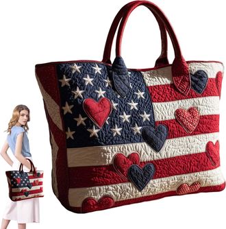 Generic Quilted Tote Bag, Embroidery Floral Animal Patchwork Bags, Boho Tote Bags for Women, Large Capacity Canvas Totes, Suitable for Office, Shopping, Appoi