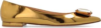 Gianvito Rossi 10mm gem-emebellished ballerinas - women - Calf Leather/Calf Leather/Patent Calf Leather - 38.5 - Gold