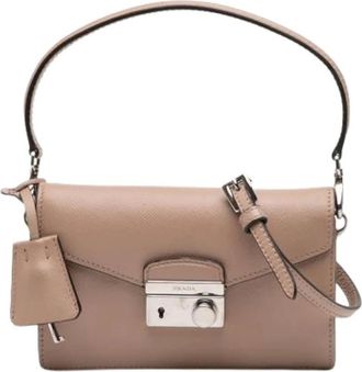 Prada Pre-owned Handbags, female, Beige, Size: ONE SIZE Pre-owned Saffiano Satchel