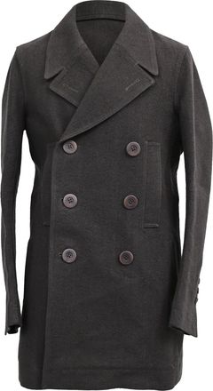 Rick Owens Double-Breasted Peacoat in Dark Grey Wool