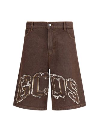 GCDS Logo-Embroidered Denim Denim Shorts - Brown