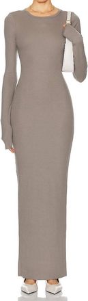 Éterne Long Sleeve Crewneck Maxi Dress In Clay
