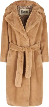 Herno Cappotto in pelliccia sintetica con cintura - Marrone