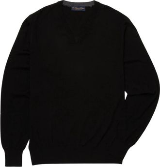 Brooks Brothers Merino wollen trui met V-hals - Heren - Ronde hals truien - Zwart - S - Wol - Truien & Vesten
