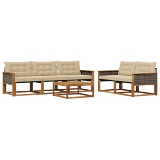 vidaXL Conjunto De Sof&aacute;s De Exterior Con Coj&iacute;n 6 Pcs Natural Y Beige Vidaxl