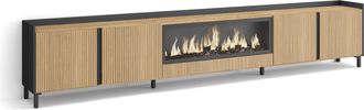 Skraut Home Skraut Home - Mueble Tv, Televisi&oacute;n, Muebles De Sal&oacute;n, Almacenaje, 315x35x61cm, Para Tv Hasta 80, Chimenea El&eacute;ctrica Xxl, Dise&ntilde;o Industrial, Estilo Mo