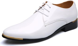 Generic Oxford Dress Shoes for Men Lace Up White Derby Shoes PU Leather Non Slip Block Heel Anti-Slip Slip Resistant Low Top Party(10.5 UK)