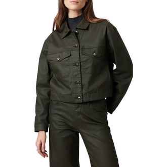 Mavi Maren Coated Crop Denim Jacket in Dark Olive Coated at Nordstrom Rack, Size X-Small