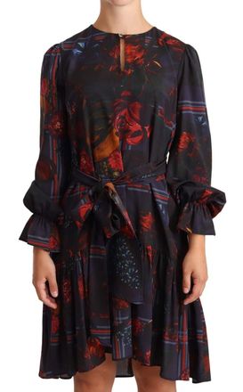 Ballantyne A-line Floral Silk Long Sleeve Knee Length Womens Dress (Pre-Owned)