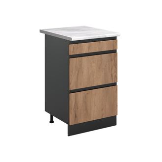 Vicco Mueble Bajo De Cocina R-line, Roble Dorado/antracita, 50 Cm Encimera M&aacute;rmol, Vicco