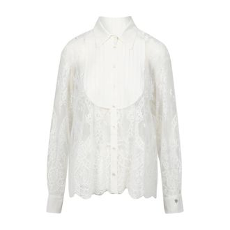 Aniye By Overhemden, Dames, Beige, L, Kanten Overhemd met Plastronplooien