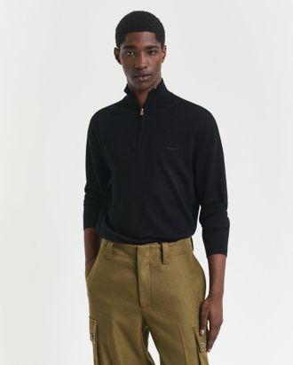 GANT Men Extra Fine Merino Wool Half-Zip Sweater (XL) BLACK