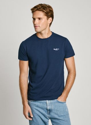 Pepe Jeans London Rundhalsshirt PEPE JEANS, Herren, Gr. XXL, blau (navy), Jersey, Obermaterial: 95% Baumwolle, 5% Elasthan, unifarben, Basic, slim fit, Rundhals, Shirts