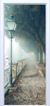 OEM Adhesivo De Tela Para Puerta: Calle En La Niebla Con Una Linterna 787pd