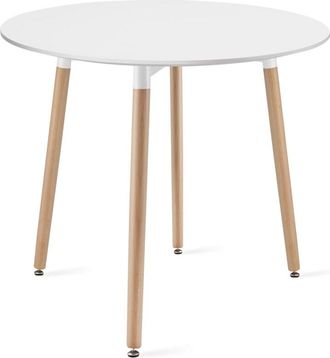 OEM Kami Mesa Redonda 80cm - Blanco / Patas Naturales