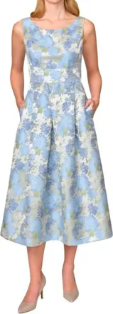 Bigio Collection Bateau Jacquard Dress In Sky Blue Floral