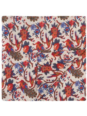 La DoubleJ Peacock print napkin - unisex - Linen/Flax - 180x180 - Red