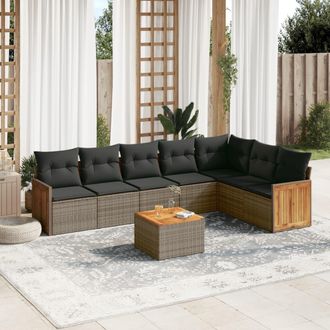 vidaXL Set De Sof&aacute;s De Jard&iacute;n 8 Pzas Y Cojines Rat&aacute;n Sint&eacute;tico Gris Vidaxl