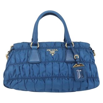 Prada Gaufre Convertible Satchel Tessuto Blue Nylon Handbag (Pre-Owned)