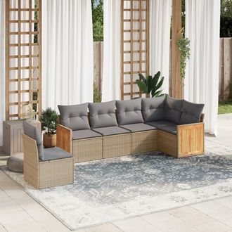 vidaXL Juego De Sof&aacute;s Jard&iacute;n Con Cojines 6 Pzas Rat&aacute;n Sint&eacute;tico Beige Vidaxl