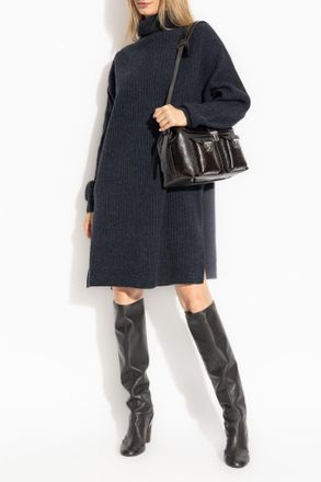 Christophe Lemaire Wool Dress With Turtleneck, Womens, Navy Blue