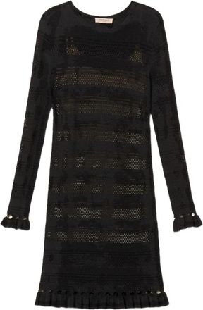 Twinset Gerimpelde Korte Open Gebreide Jurk - Dames - Korte kleedjes - Zwart - L - Kleedjes