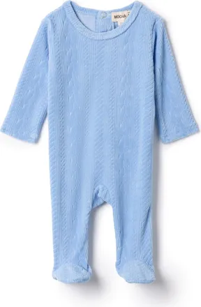 Mocha Boy Cable Textured Velour Romper in Blue at Nordstrom, Size 3M