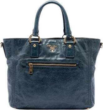 Prada Pre-owned Vitello Satchel - Dames - Vintage Shopper - Blauw - ONE Size - Leer - Vintage