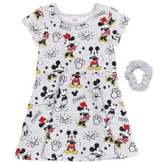 Disney Skater Dress & Scrunchie Set in Minnie Mouse Gray at Nordstrom, Size 18M