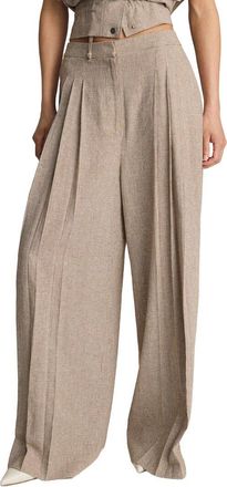 Kenneth Cole High-Rise Fly Front Triple Pleat Wide Leg Linen-Blend Pant