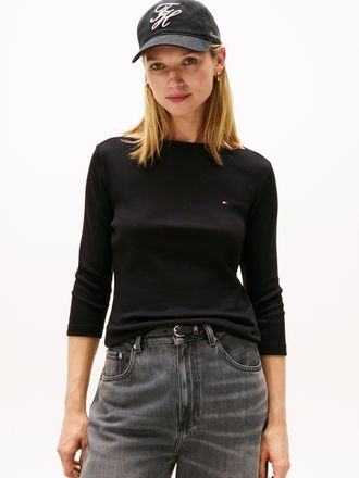 Tommy Hilfiger 3/4-Arm-Shirt TOMMY HILFIGER NEW CODY SLIM BOAT-NK 3/4SLV, Damen, Gr. L (42/44), schwarz, Jersey, Obermaterial: 100% Baumwolle, unifarben, slim fit h&uuml;