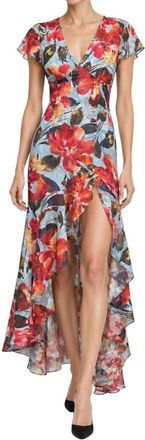 Hutch Womens Floral Ruffle High-Low Maxi Dress In Blue Red