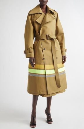 Christopher John Rogers Stripe Detail Oversize Trench Coat in Cardamom at Nordstrom, Size X-Small/small