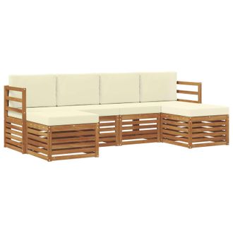 vidaXL Juegos De Sof&aacute;s 6 Pcs Natural Y Crema Madera De Acacia S&oacute;lida Vidaxl