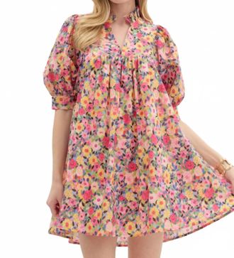 Entro Floral Print Ruffle V-Neck Mini Dress In Pink