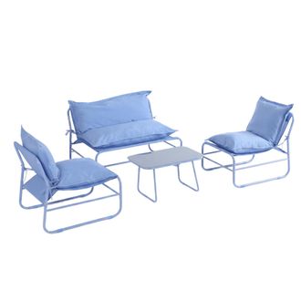 Mobili Rebecca Set De Sal&oacute;n De Jard&iacute;n Para 4 Personas Con Sof&aacute; Mobili Rebecca Avoren Metal Poli&eacute;ster Azul