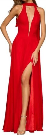 Sherri Hill Plunging V-Neck Mesh A-Line Gown In Red